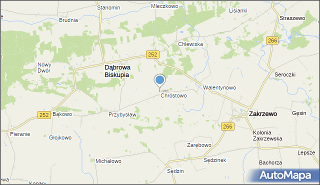 mapa Chróstowo, Chróstowo gmina Dąbrowa Biskupia na mapie Targeo